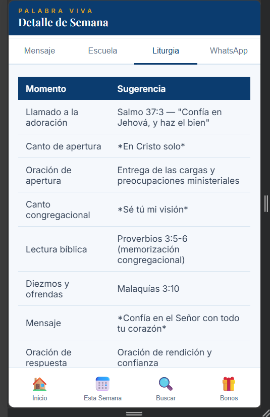 App — liturgia lista